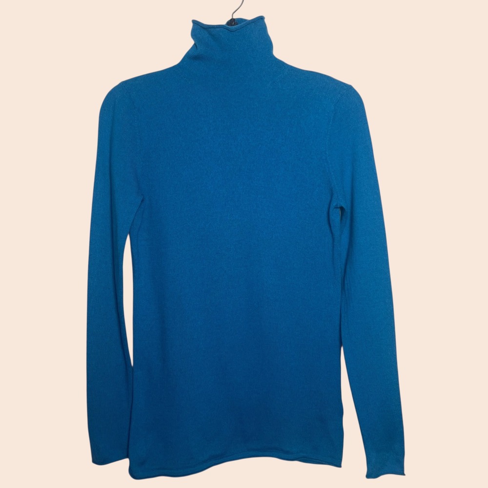Halogen Womens Blue 100% Merino Wool Turtleneck Sweater Button Back Size‎ M